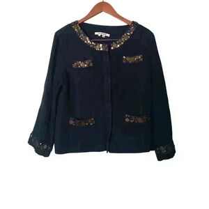 Jennifer Eden Denim Jacket Blazer Sequined Size 16